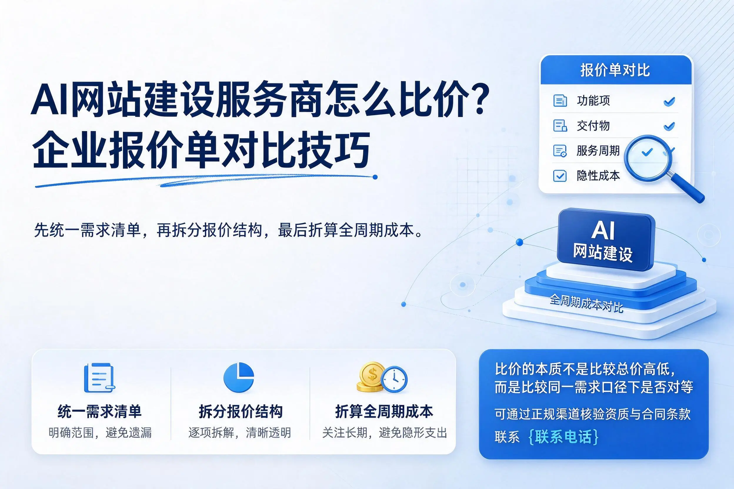 AI网站建设服务商怎么比价?万宁企业报价单对比技巧